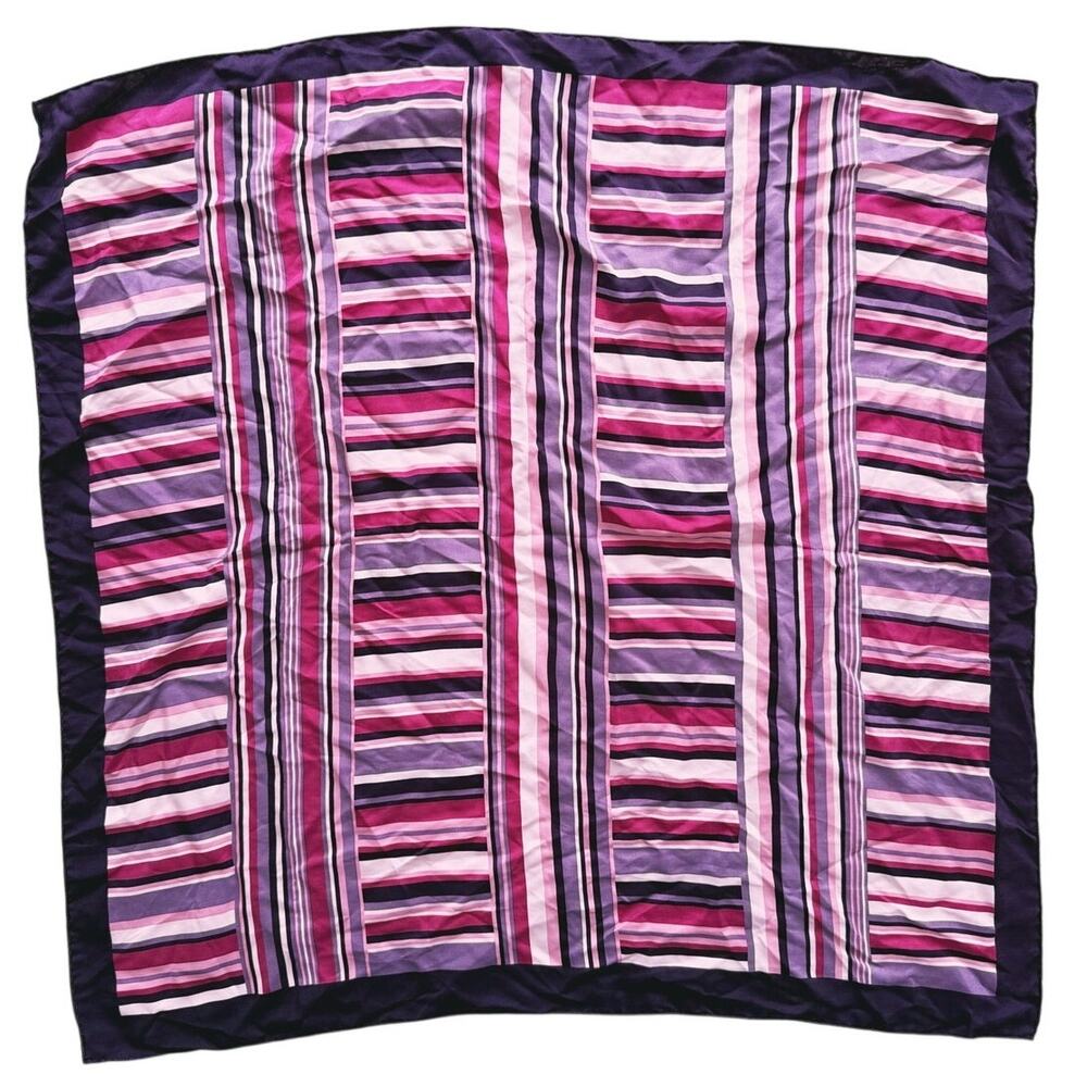 Y2K Silk Square Scarf Bandana Bag Tie Pink Purple Striped Retro 90s Preppy Glam